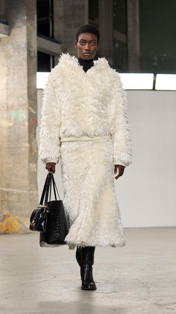 Gabriela Hearst Patterson Midi Skirt In Ivory Silk Fur