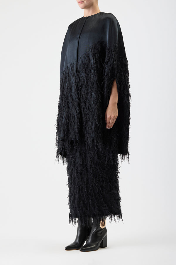 Gabriela Hearst Pauli Feather Cape In Black Silk Satin