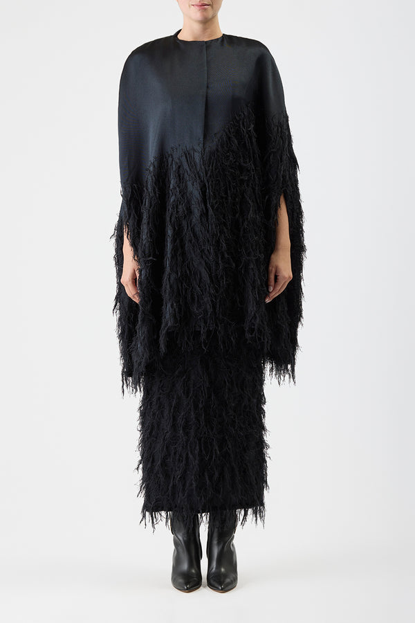 Gabriela Hearst Pauli Feather Cape In Black Silk Satin