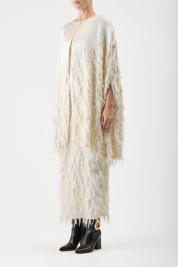 Gabriela Hearst Pauli Feather Cape In Ivory Silk Satin