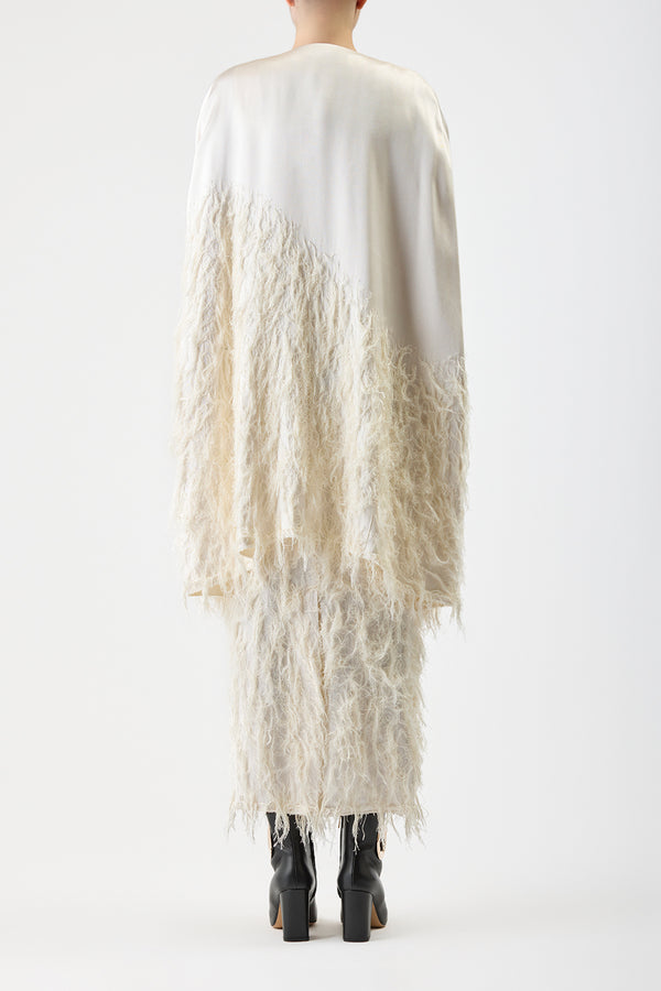 Gabriela Hearst Pauli Feather Cape In Ivory Silk Satin
