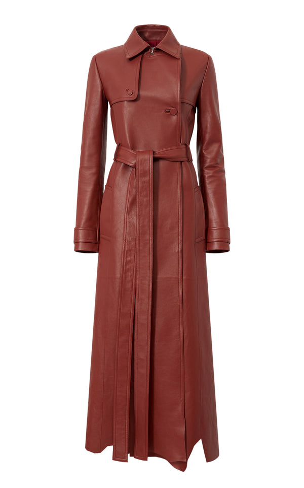 Gabriela Hearst Pavel Raw Cut Trench Coat In Burnt Sienna Soft Leather
