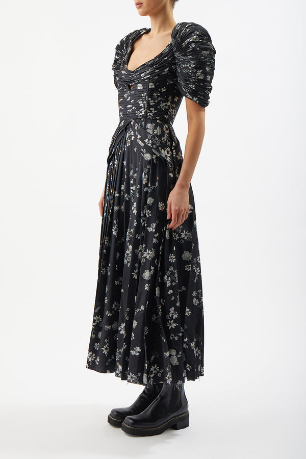 Gabriela Hearst Peggy Dress In Black & White Printed Silk Twill