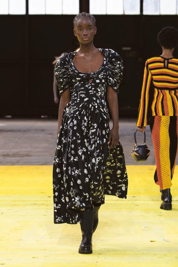 Gabriela Hearst Peggy Dress In Black & White Printed Silk Twill