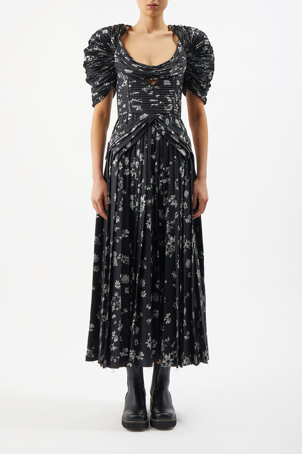 Gabriela Hearst Peggy Dress In Black & White Printed Silk Twill