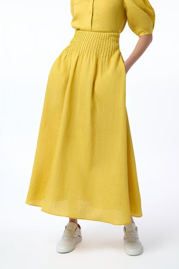 Gabriela Hearst Penelope Midi Skirt In Goldenrod Aloe Linen