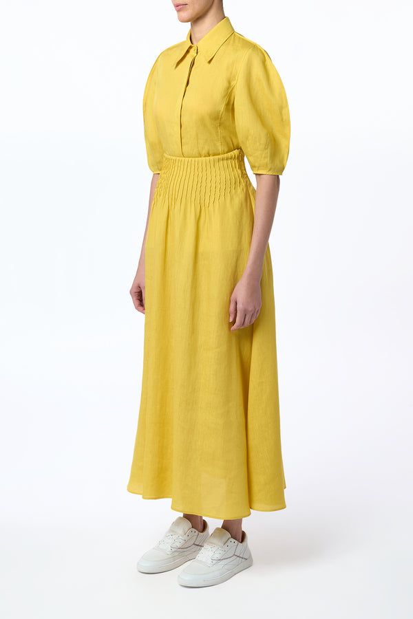 Gabriela Hearst Penelope Midi Skirt In Goldenrod Aloe Linen