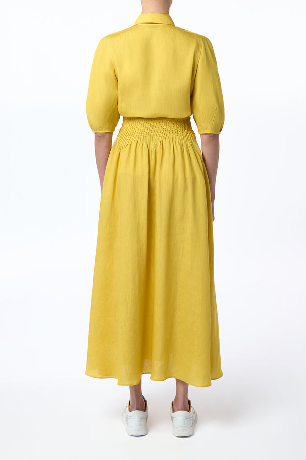 Gabriela Hearst Penelope Midi Skirt In Goldenrod Aloe Linen