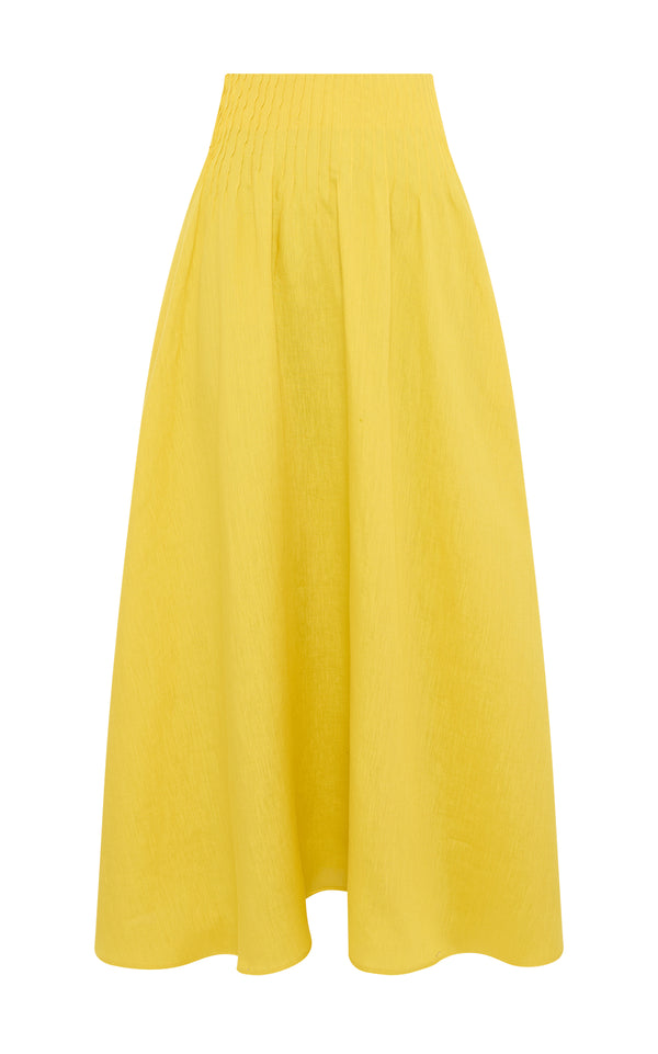 gabriela hearst Penelope Midi Skirt in Goldenrod Aloe Linen