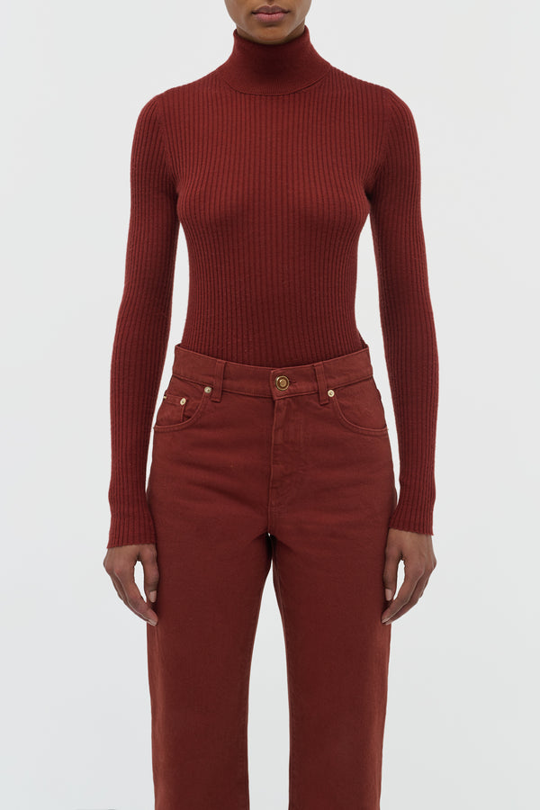 Gabriela Hearst Peppe Knit Turtleneck In Burnt Sienna Cashmere Silk