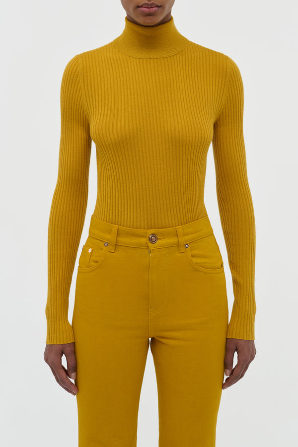 Gabriela Hearst Peppe Knit Turtleneck In Golden Birch Cashmere Silk
