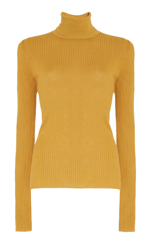 gabriela hearst Peppe Knit Turtleneck in Golden Birch Cashmere Silk