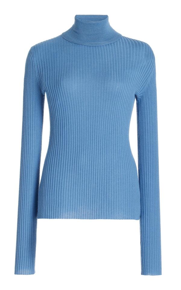 gabriela hearst Peppe Knit Turtleneck in Light Blue Denim Cashmere Silk