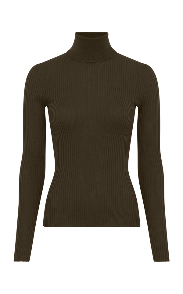 gabriela hearst Peppe Knit Turtleneck in Olive Cashmere Silk