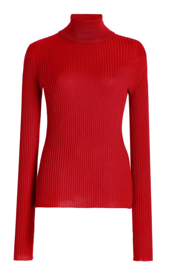 gabriela hearst Peppe Knit Turtleneck in Scarlet Red Cashmere Silk