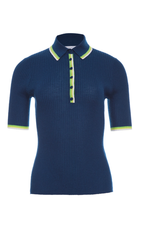 gabriela hearst Perro Knit Polo in Washed Denim Cashmere Silk