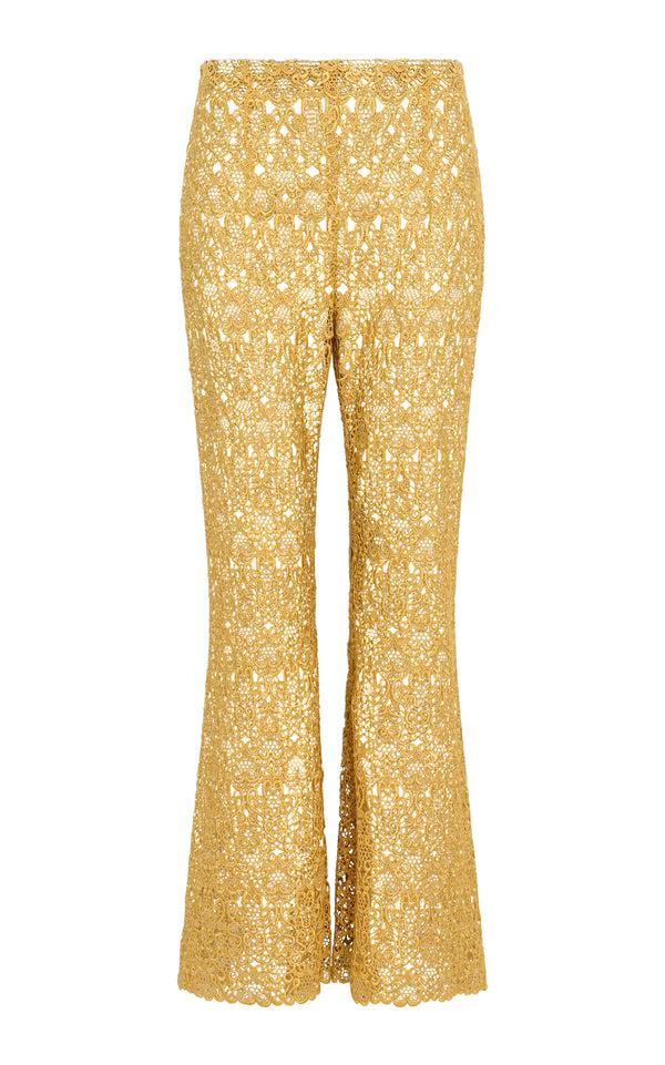 gabriela hearst Phoenix Flare Cropped Pant in Gold Silk Macrame Lace