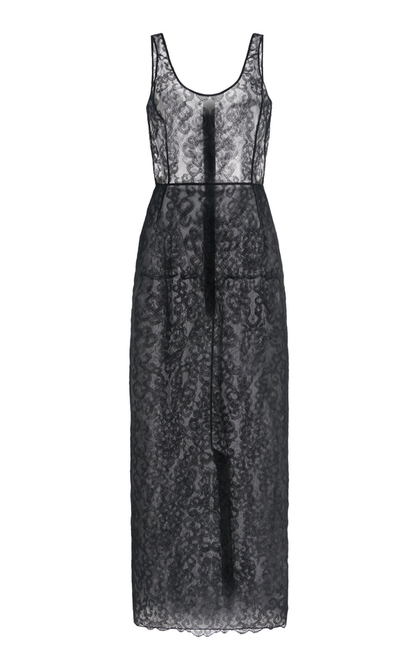 gabriela hearst Polus Sheer Maxi Dress with Slip in Black Silk Lace