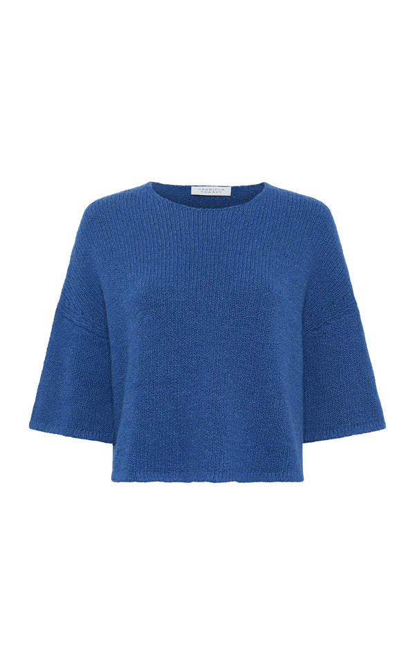 gabriela hearst Pomona Cropped Knit T-Shirt in Dark Blue Denim Cashmere
