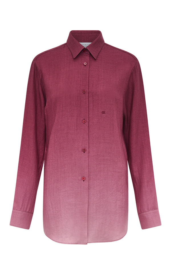 gabriela hearst Reyes Shirt in Bordeaux Cashmere Silk Herringbone