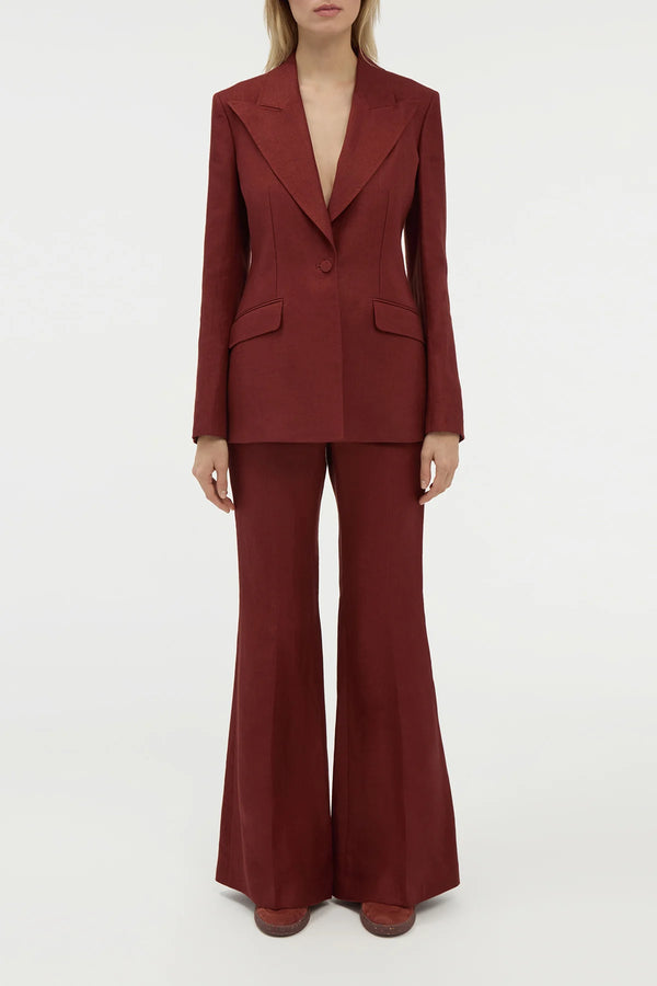 Gabriela Hearst Rhein Flare Pant In Burnt Sienna Linen Twill