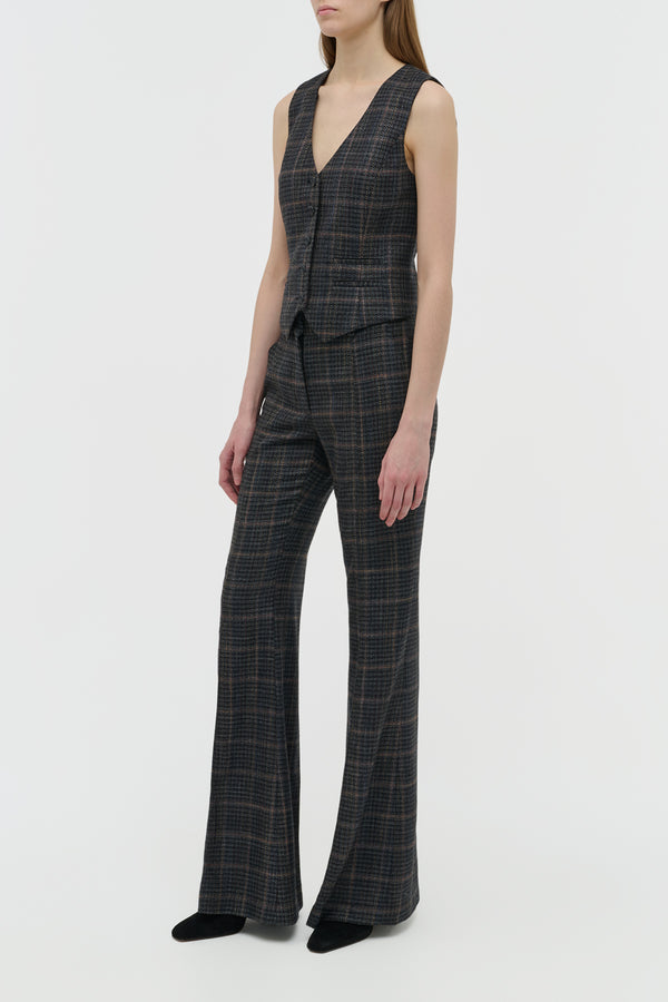 Gabriela Hearst Rhein Flare Pant In Charcoal Multi Wool Silk Clubcheck Plaid