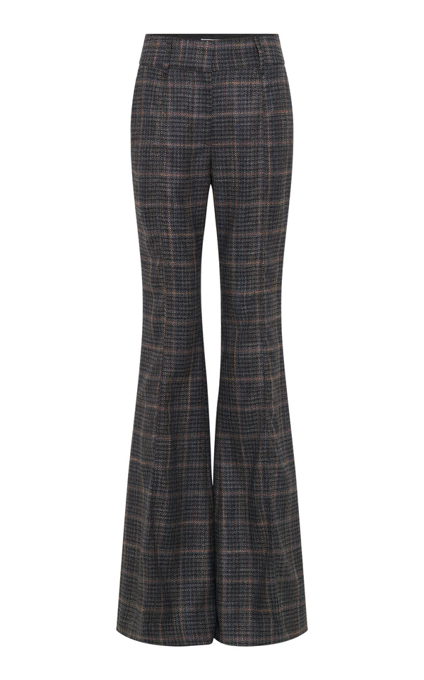 gabriela hearst Rhein Flare Pant in Charcoal Multi Wool Silk Clubcheck Plaid