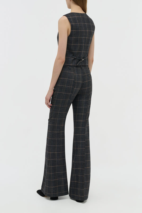 Gabriela Hearst Rhein Flare Pant In Charcoal Multi Wool Silk Clubcheck Plaid