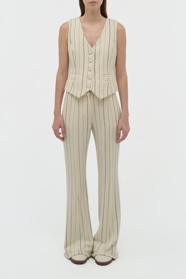 Gabriela Hearst Rhein Flare Pant In Ivory Multi Pinstripe Wool Cashmere