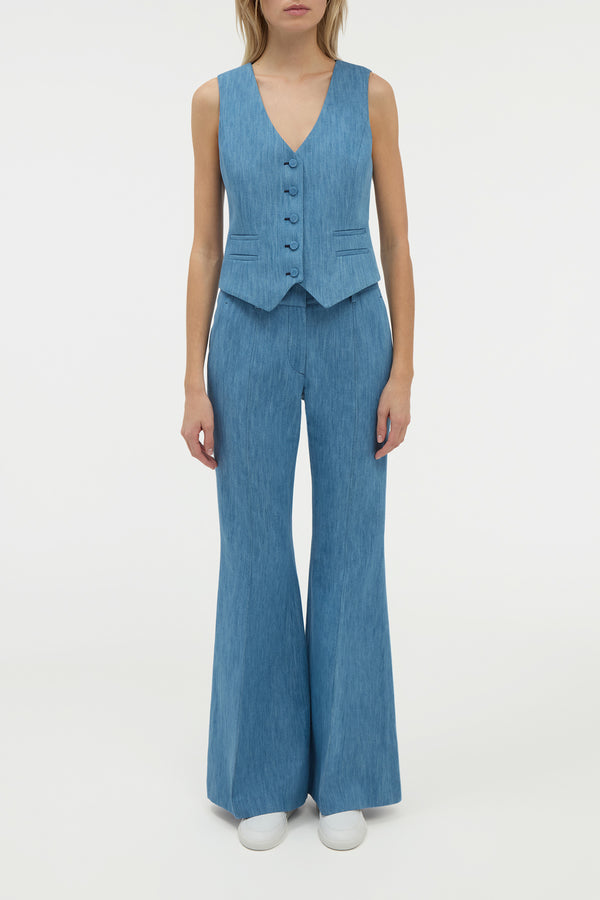 Gabriela Hearst Rhein Flare Pant In Medium Blue Recycled Cotton Linen Denim