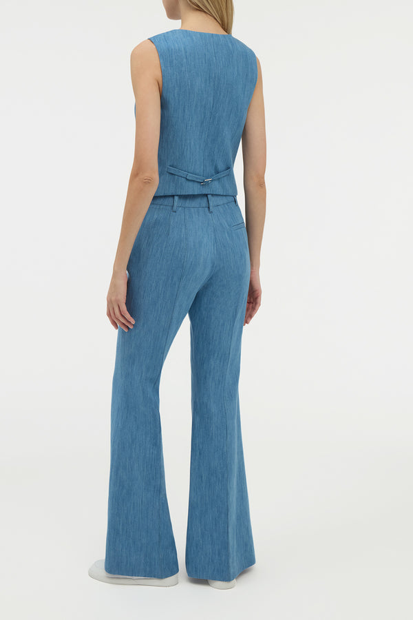 Gabriela Hearst Rhein Flare Pant In Medium Blue Recycled Cotton Linen Denim