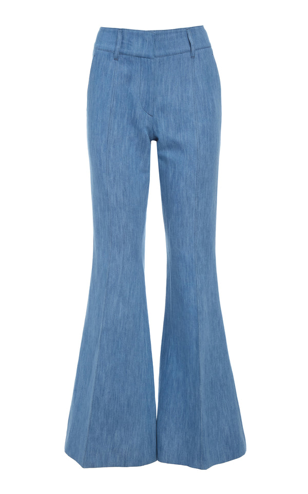 gabriela hearst Rhein Flare Pant in Medium Blue Recycled Cotton Linen Denim