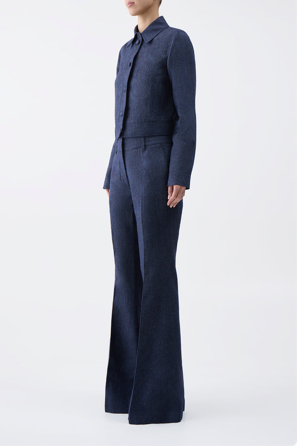 Gabriela Hearst Rhein Pant In Navy Linen Virgin Wool