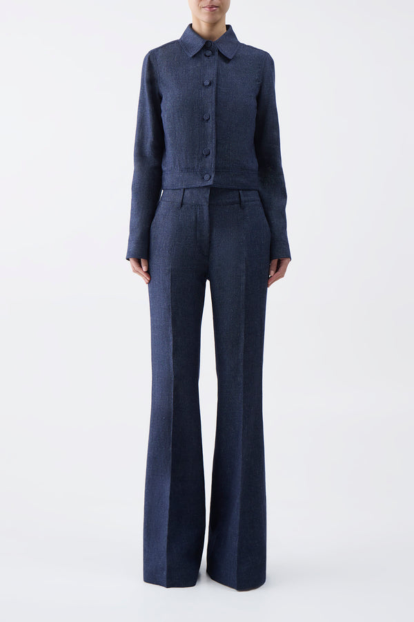 Gabriela Hearst Rhein Pant In Navy Linen Virgin Wool