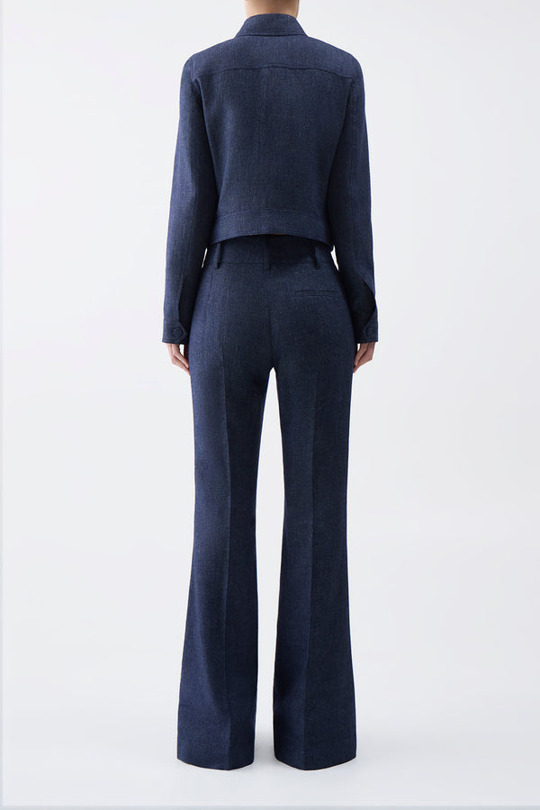 Gabriela Hearst Rhein Pant In Navy Linen Virgin Wool