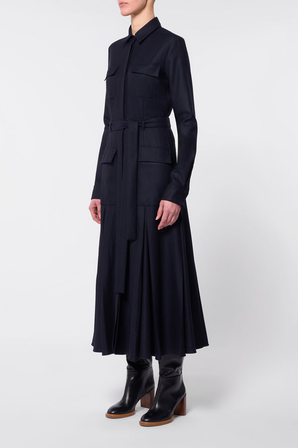 Gabriela Hearst Roe Shirtdress In Dark Navy Virgin Wool Cashmere Flannel