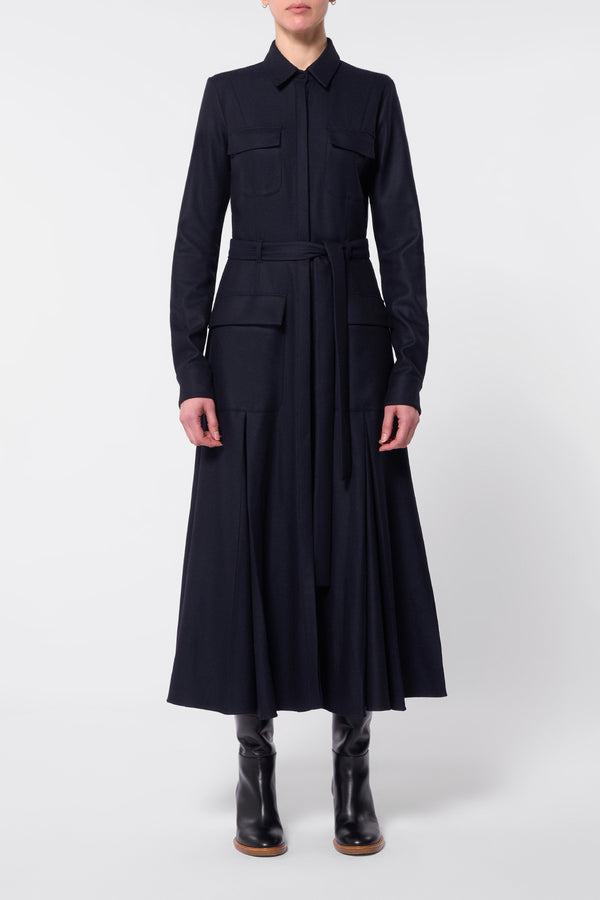 Gabriela Hearst Roe Shirtdress In Dark Navy Virgin Wool Cashmere Flannel