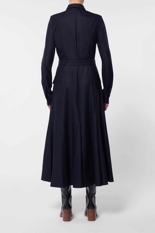 Gabriela Hearst Roe Shirtdress In Dark Navy Virgin Wool Cashmere Flannel