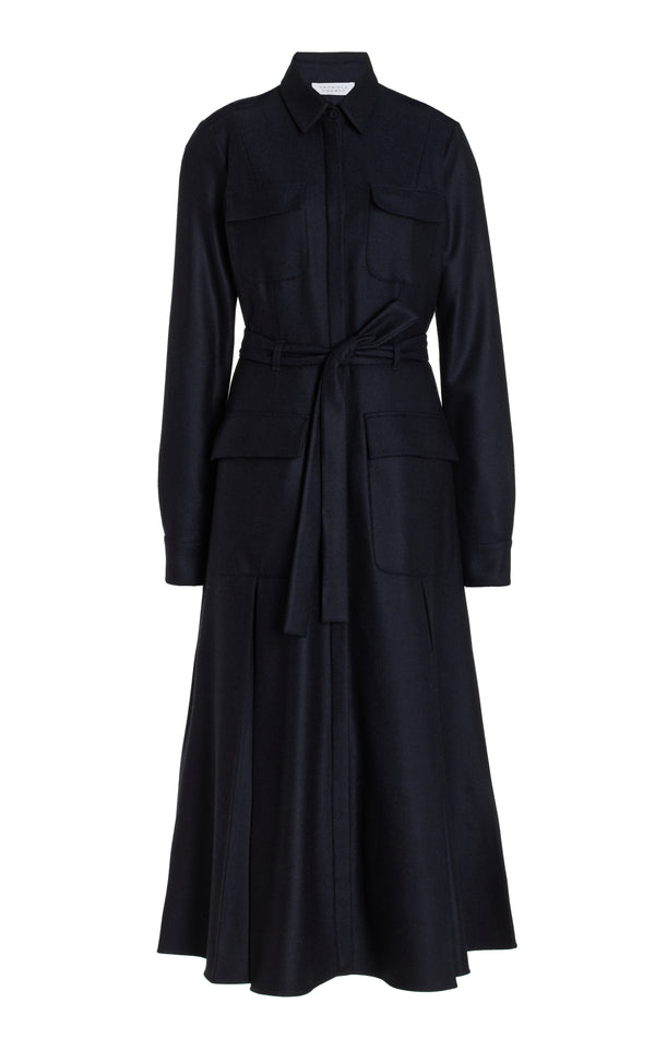 gabriela hearst Roe Shirtdress in Dark Navy Virgin Wool Cashmere Flannel