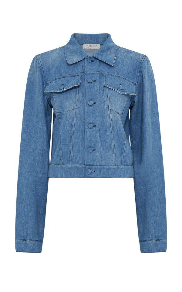 gabriela hearst Roland Jacket in Light Blue Recycled Cotton Linen Denim