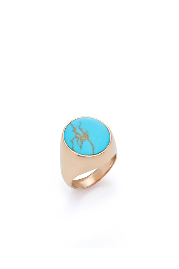 gabriela hearst Signet Ring in 18K Rose Gold & Turquoise Stone with Blue Sapphire