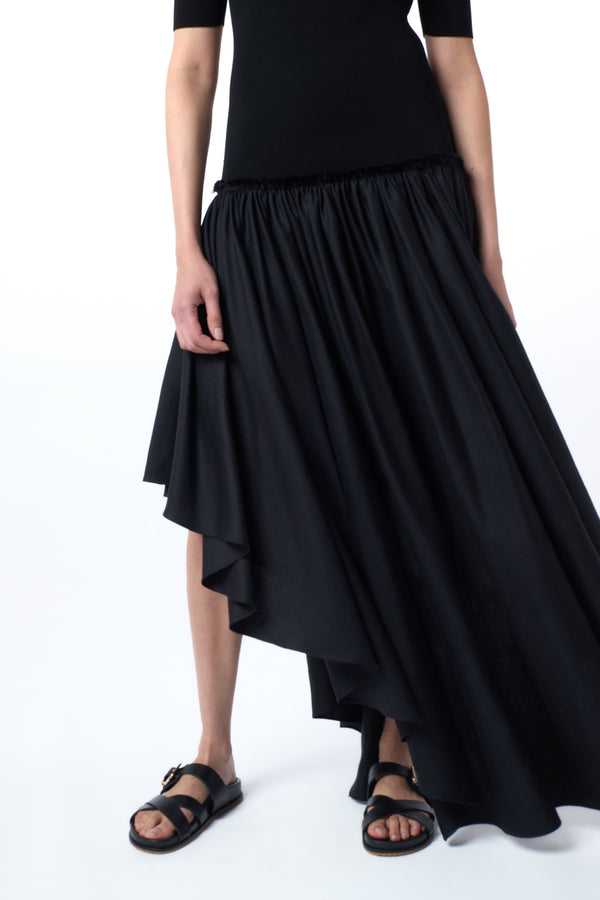 Gabriela Hearst Sirona Pleated Maxi Dress In Black Virgin Wool Silk With Linen