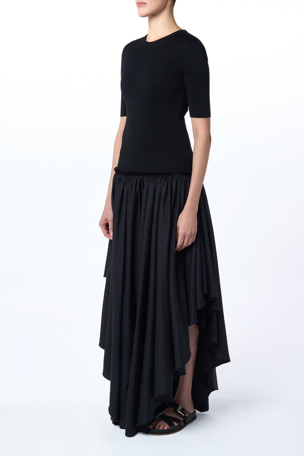 Gabriela Hearst Sirona Pleated Maxi Dress In Black Virgin Wool Silk With Linen