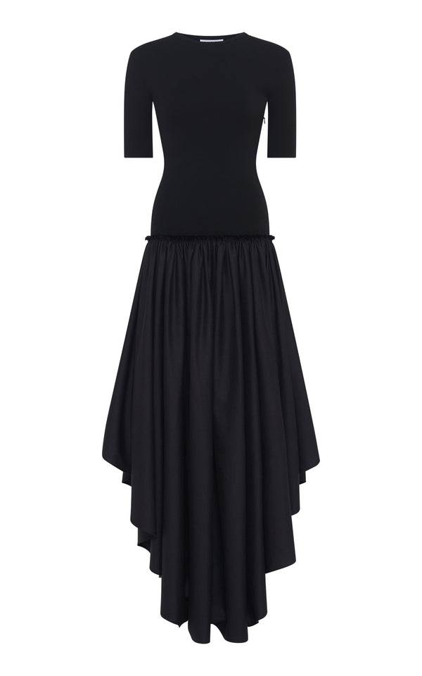 gabriela hearst Sirona Pleated Maxi Dress in Black Virgin Wool Silk with Linen
