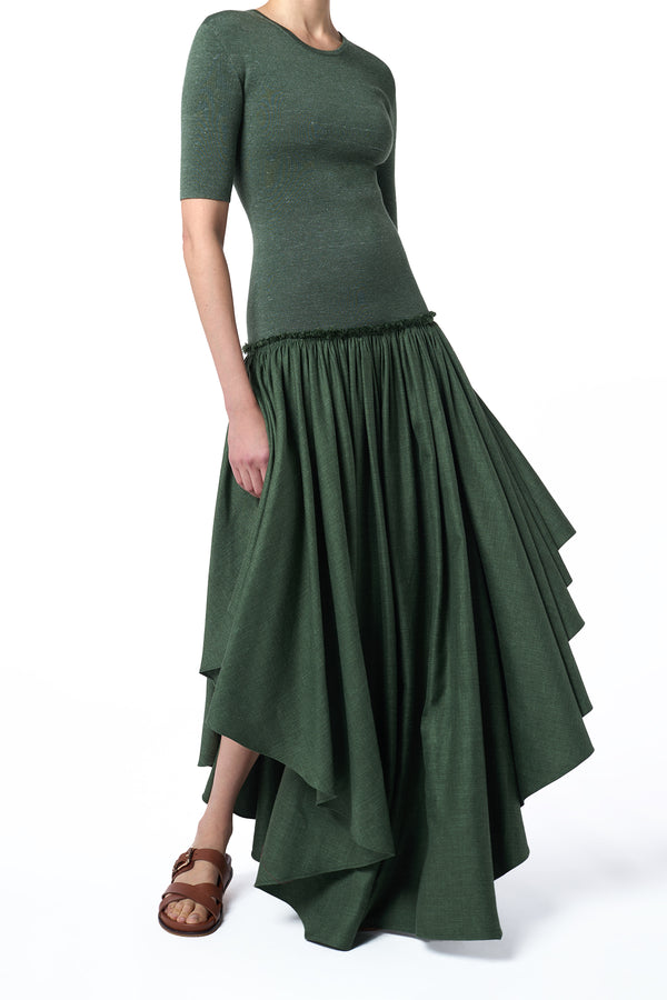 Gabriela Hearst Sirona Pleated Maxi Dress In Olive Virgin Wool Silk With Linen