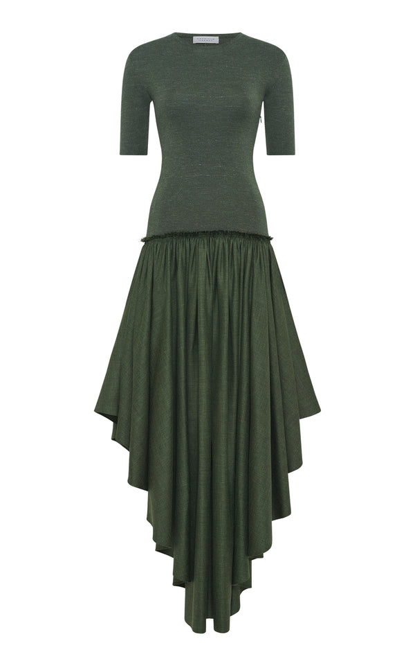gabriela hearst Sirona Pleated Maxi Dress in Olive Virgin Wool Silk with Linen