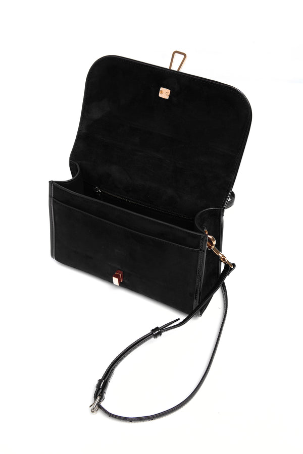 Gabriela Hearst Small Leonora Flap Bag In Black Suede