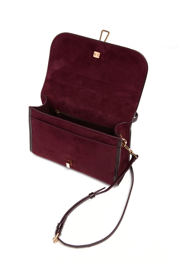 Gabriela Hearst Small Leonora Flap Bag In Bordeaux Suede