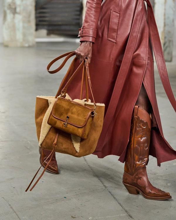 Gabriela Hearst Small Leonora Flap Bag In Cognac Suede