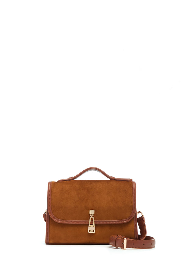 Gabriela Hearst Small Leonora Flap Bag In Cognac Suede